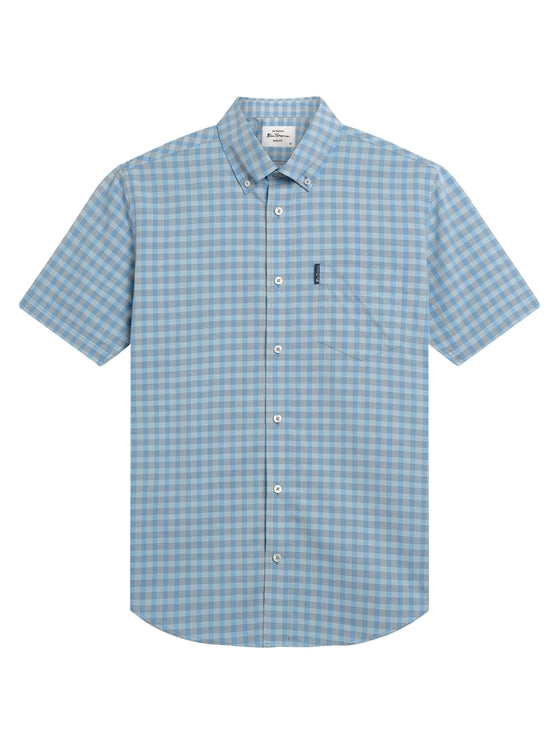 Ben Sherman linear gingham shirt s/s Lake blue